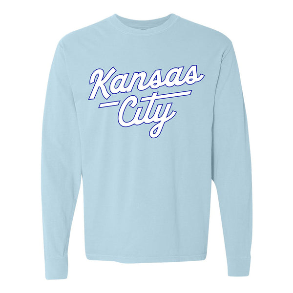 Ballpark Script Long-Sleeve Tee (Light Blue)