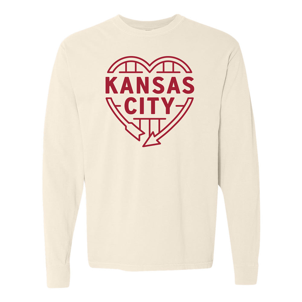 Kansas City Heart Sign Long-Sleeve Tee (Ivory/Red)