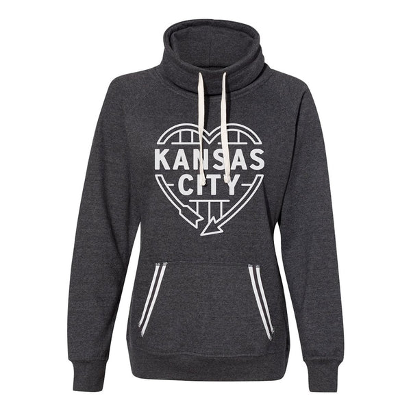 Kansas City Heart Sign Women's Cowlneck (Charcoal)